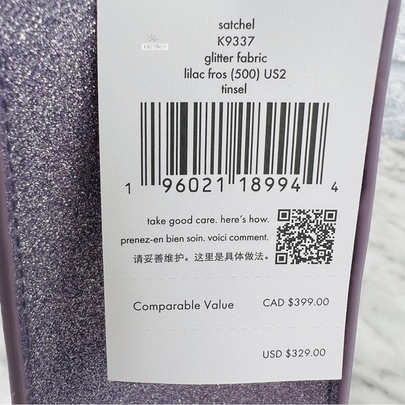 Kate Spade Tinsel Glitter Satchel & Card Holder Wallet In Lilac Frost - Picture 10 of 16